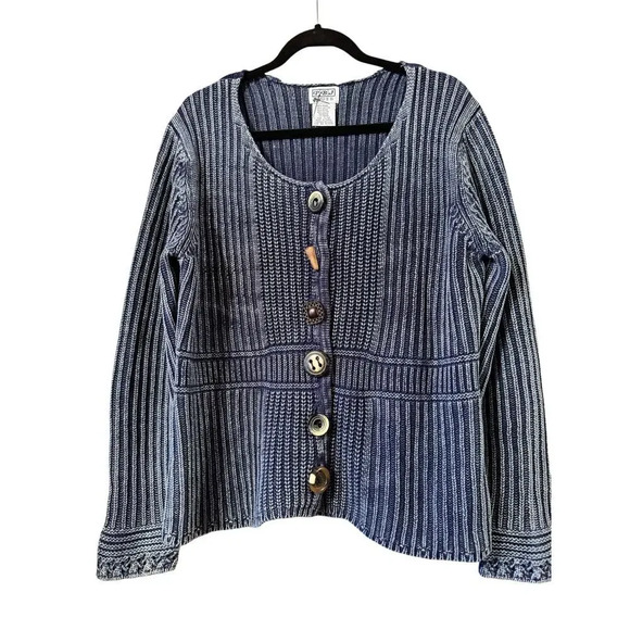 PBJ Blues Sweaters - Vintage PBJ Blues heavy unique button cardigan L art to wear hippie boho